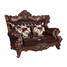 Leatherette Loveseat with Ornate Carvings